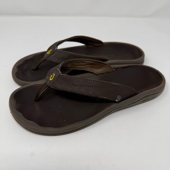 OluKai ‘Ohana Flip Flops Women’s Size 8 – Dark Brown Java Leather Thong Sandals - Picture 3 of 7